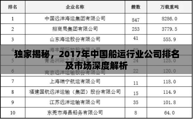 独家揭秘,2017年中国船运行业公司排名及市场深度解析